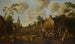 Escena de calle de pueblo con niños jugando en primer plano y figuras bebiendo - Joost Cornelisz Droochsloot — vista de la obra