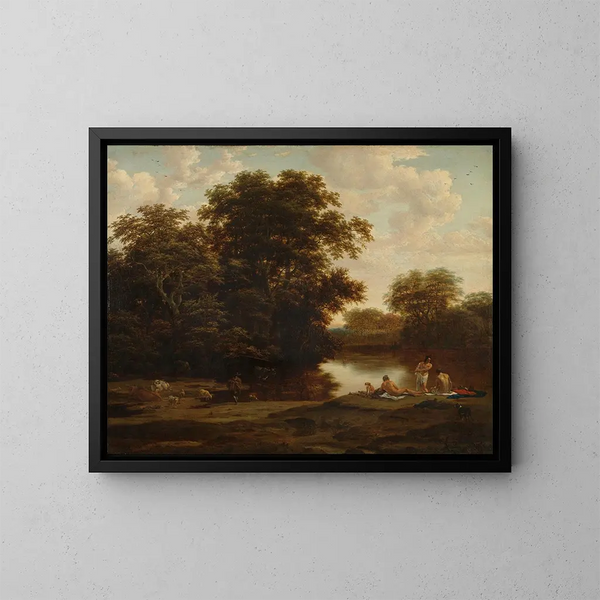 Paisaje con bañistas - Joris van der Haagen — cuadro enmarcado en la pared