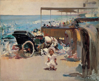 Jos Navarro y Llorens - Horsedrawn Carriage and Child on the Beach.webp