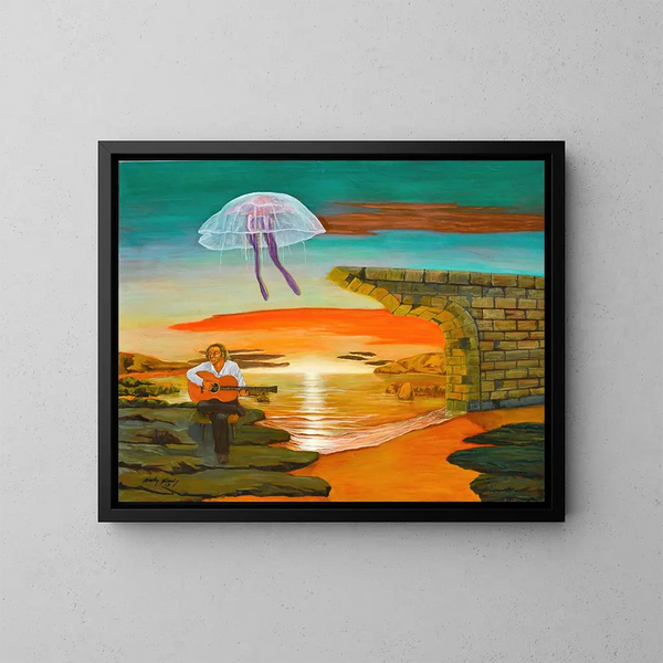 Flying Medusa Painting - José de Martín Simón — framed artwork on a wall