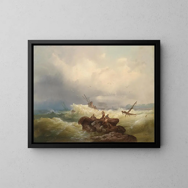 Rochers au bord d'une mer tempétueuse - Josef Carl Berthold Püttner — cuadro enmarcado en la pared