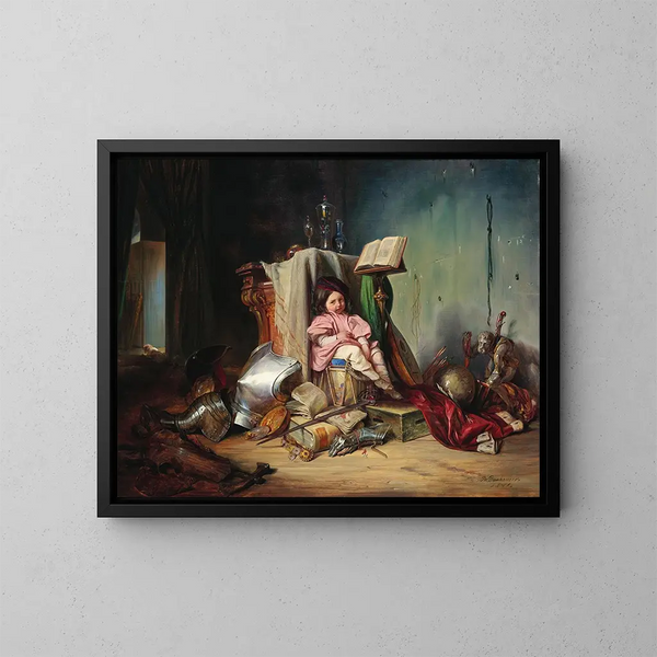 A Child on a Drum - Josef Danhauser — framed artwork on a wall