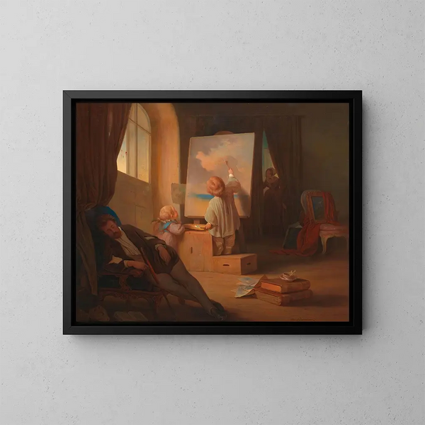 The Sleeping Painter - Josef Danhauser — framed artwork on a wall