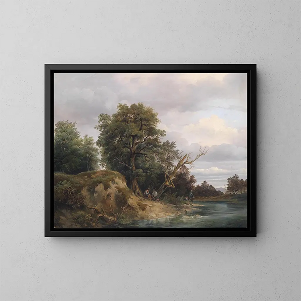 Pescador al borde del río - Josef Feid — cuadro enmarcado en la pared
