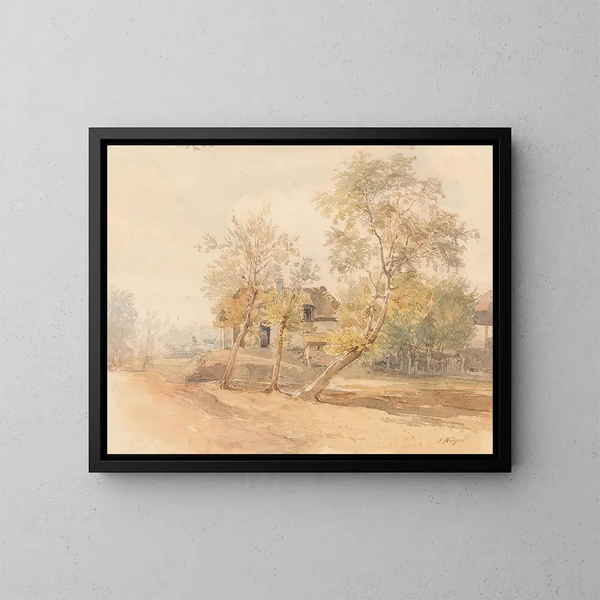 Un grupo de árboles cerca de una granja - Josef Höger — cuadro enmarcado en la pared