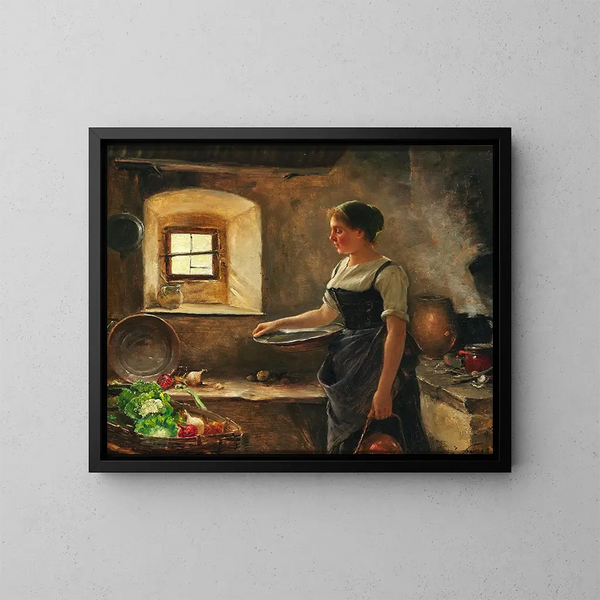 Una cocina rústica - Josef Kinzel — cuadro enmarcado en la pared