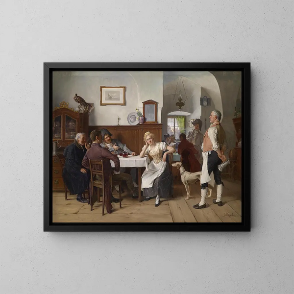 En el restaurante - Josef Kinzel — cuadro enmarcado en la pared