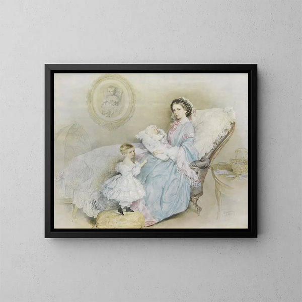 L'impératrice Elisabeth avec ses enfants - Josef Kriehuber — framed artwork on a wall