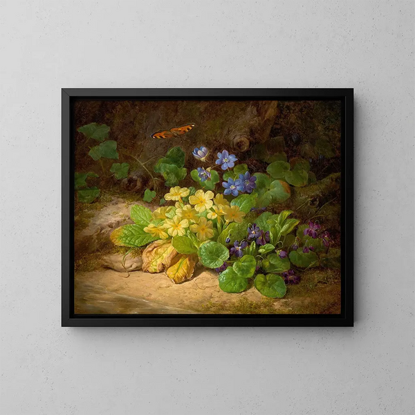 Pequeña composición floral de flores alpinas - Josef Lauer — cuadro enmarcado en la pared