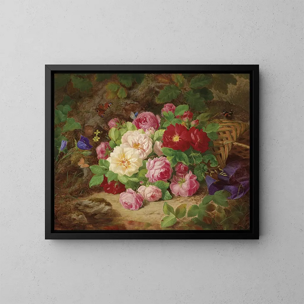 Rosas sobre el suelo forestal - Josef Lauer — cuadro enmarcado en la pared