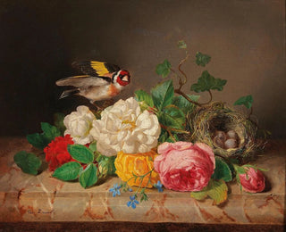 Josef Lauer - Rosenstck mit Stieglitz und Vogelnest.webp