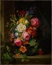 naturaleza muerta de flores en un jarrón de cristal azul - Josef Lauer — vista de la obra