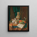 Still life with a ewer historicist, a fruit plate, and a newspaper - Josef Mansfeld — framed artwork on a wall