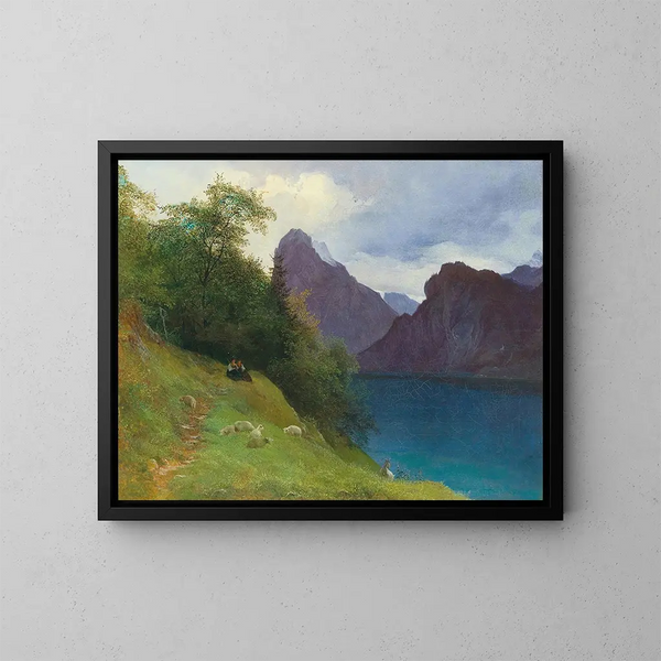 Parte entre Ebensee y Traunkirchen con vista al Traunstein - Josef Schwemminger — cuadro enmarcado en la pared
