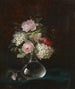 Bouquet de flores en un jarrón de cristal que refleja la ventana del taller del artista - Joseph Eugène Gilbault — vista de la obra
