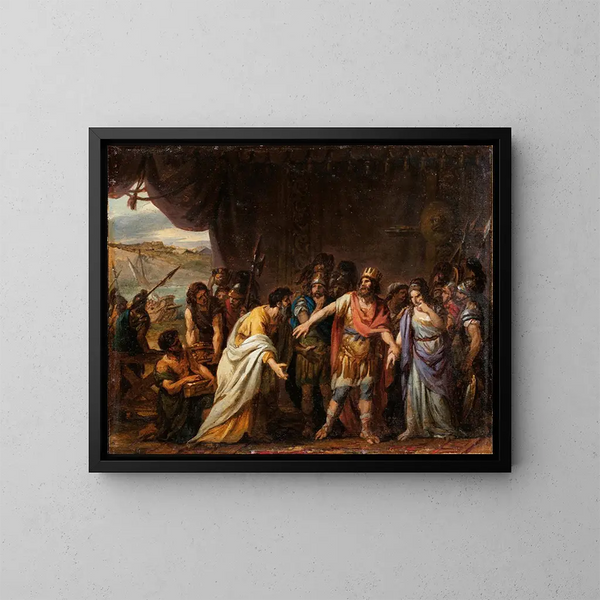 Agamemnon dans sa tente refusant de rendre Chryseis à son père - Joseph Marie Vien — framed artwork on a wall