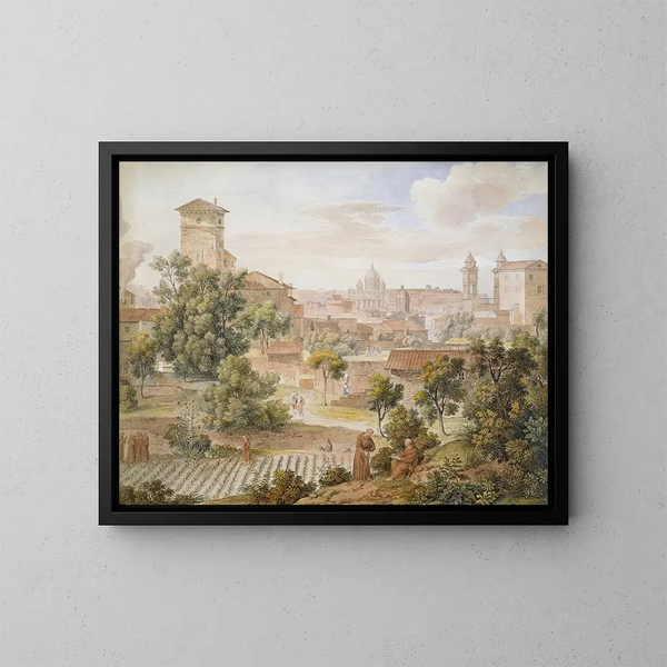 Vista del monasterio de San Isidoro sobre San Pedro en Roma - Joseph Anton Koch — cuadro enmarcado en la pared