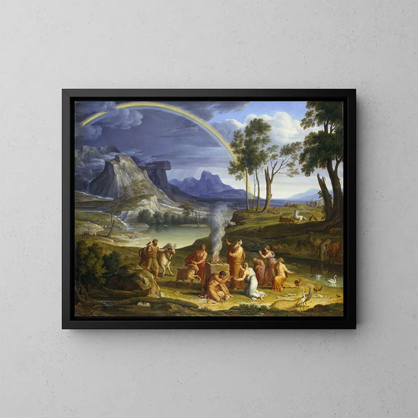 Paisaje con Noé ofreciendo un sacrificio de gratitud - Joseph Anton Koch — cuadro enmarcado en la pared
