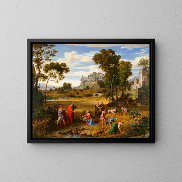 Paisaje con Ruth y Booz - Joseph Anton Koch — cuadro enmarcado en la pared