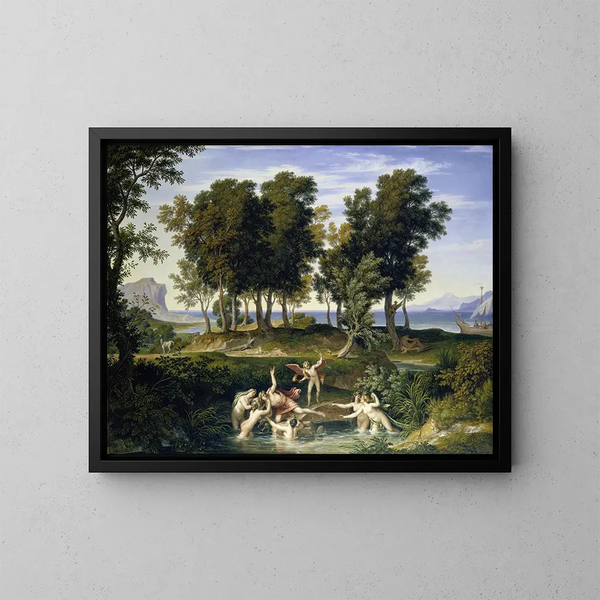 Paisaje con la violación de Hila - Joseph Anton Koch — cuadro enmarcado en la pared