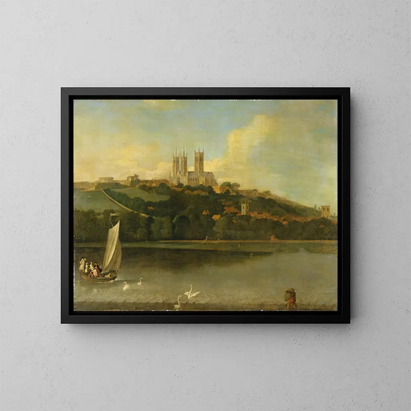 Vista de la catedral y de la ciudad de Lincoln desde el río - Joseph Baker de Lincoln — cuadro enmarcado en la pared