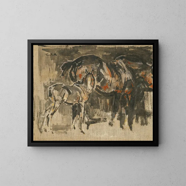 Yegua y potrillo - Joseph Crawhall — cuadro enmarcado en la pared