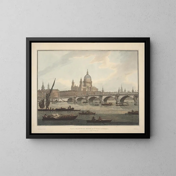Vista del puente de Blackfriars y de la catedral de San Pablo - Joseph Farington — cuadro enmarcado en la pared