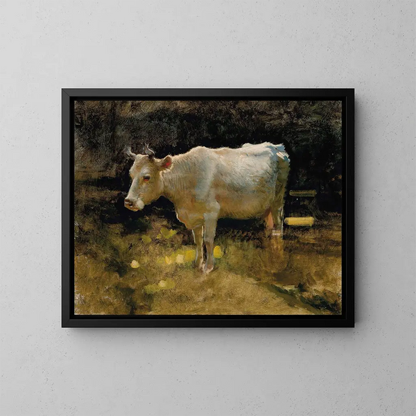 Estudio de una vaca en un prado - Joseph Farquharson — cuadro enmarcado en la pared
