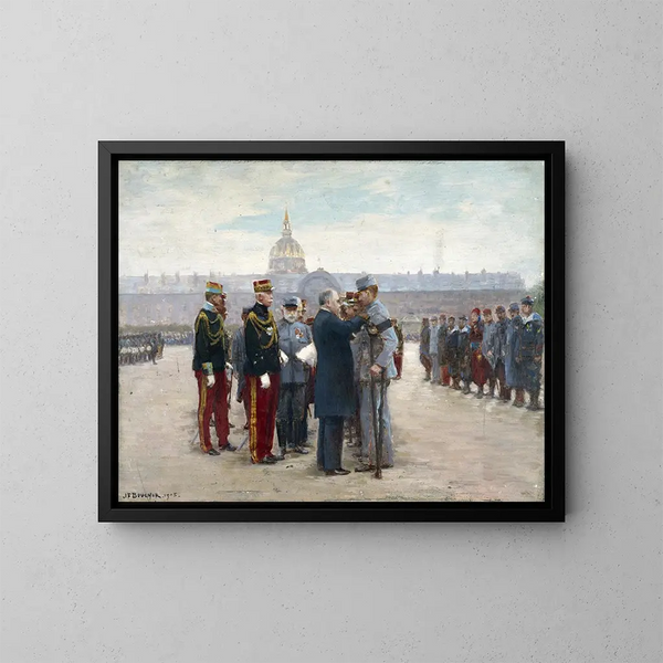 la entrega de decoraciones en la explanada de los Inválidos por el presidente Poincaré el 17 de septiembre de 1915 - Joseph Félix Bouchor — cuadro enmarcado en la pared