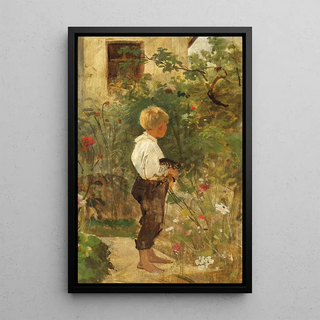 Joseph Hasslwander - Knabe mit Katze im Garten.webp