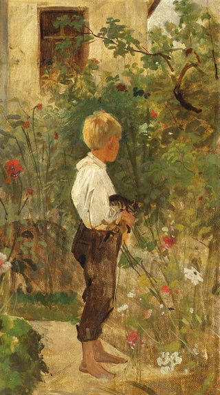 Joseph Hasslwander - Knabe mit Katze im Garten.webp