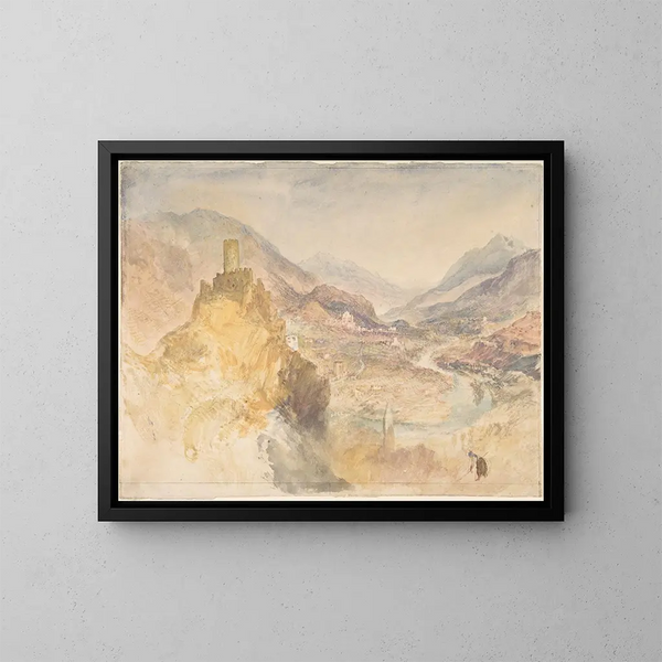 Le Val d'Aoste et le Château d'Argent vus d'en haut depuis Villeneuve - Joseph Mallord William Turner — framed artwork on a wall
