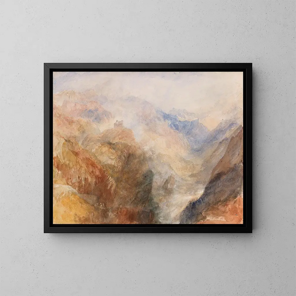 Montjovet Painting seen from Saint-Vincent, looking towards the Aosta Valley in the direction of Berriaz - Joseph Mallord William Turner — framed artwork on a wall