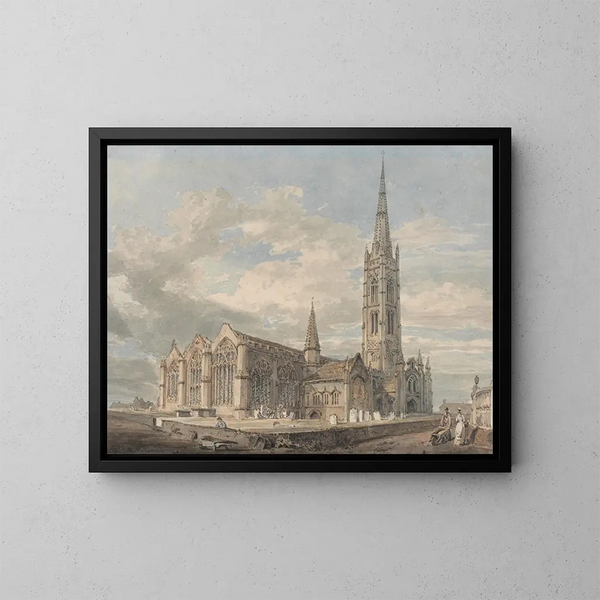 Vista del noreste de la iglesia de Grantham, Lincolnshire - Joseph Mallord William Turner — cuadro enmarcado en la pared