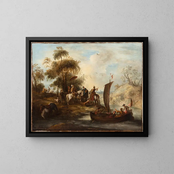 Caza de halcón - Joseph Parrocel — cuadro enmarcado en la pared