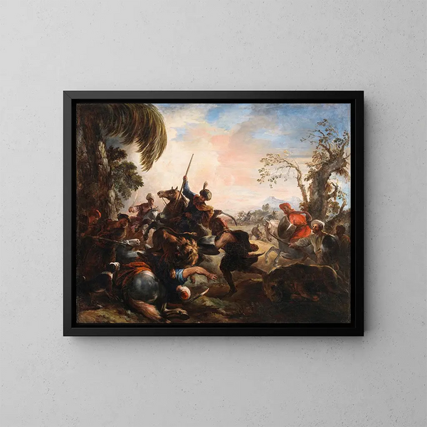 Caza al león - Joseph Parrocel — cuadro enmarcado en la pared