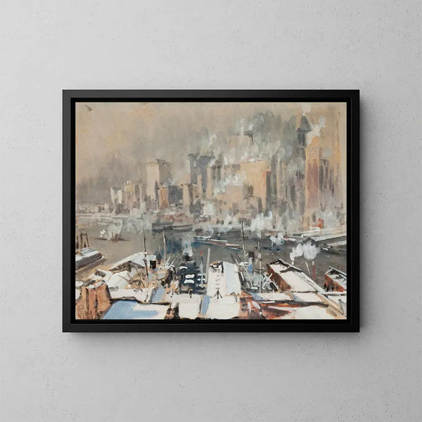 Port of New York - Joseph Pennell — framed artwork on a wall