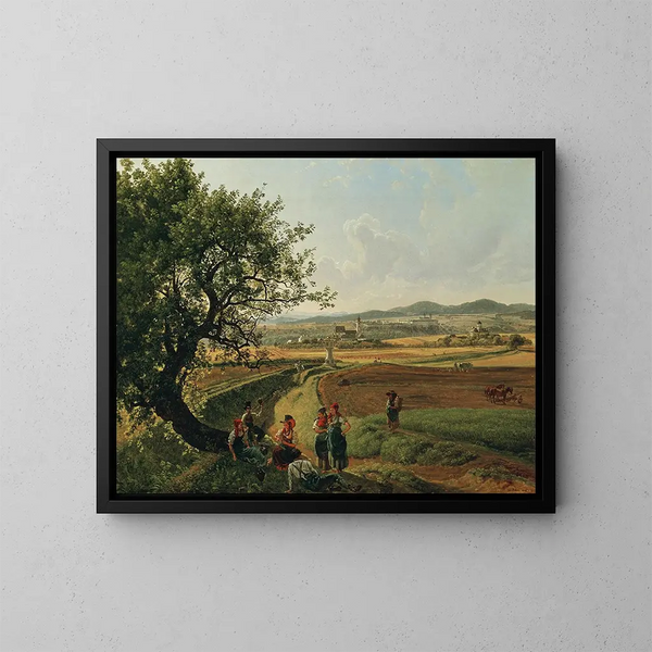 Vista de las señorías del castillo de Emmersdorf y de Rothenhof con la abadía de Melk al fondo - Joseph Rebell — cuadro enmarcado en la pared