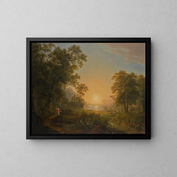 Paisaje forestal con amanecer - Joseph Rebell — cuadro enmarcado en la pared