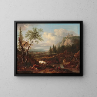Joseph Roos - Mountain landscape with a bridge.webp