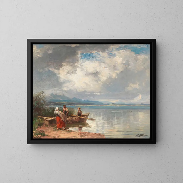 Pescador al borde del Chiemsee - Joseph Wopfner — cuadro enmarcado en la pared