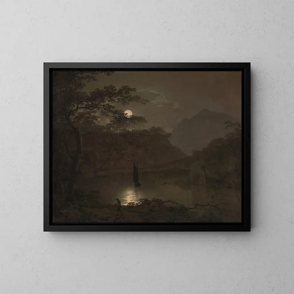 Un lago a la luz de la luna - Joseph Wright de Derby — cuadro enmarcado en la pared