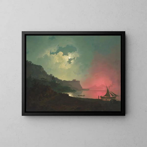 Vesubio en erupción visto desde Posillipo - Joseph Wright de Derby — cuadro enmarcado en la pared