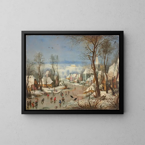 Paisaje de invierno con la trampa para pájaros según Pieter Brueghel - Joseph van Bredael — cuadro enmarcado en la pared