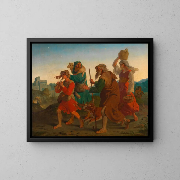 La banda de los pastores en el pesebre - Joseph von Führich — cuadro enmarcado en la pared