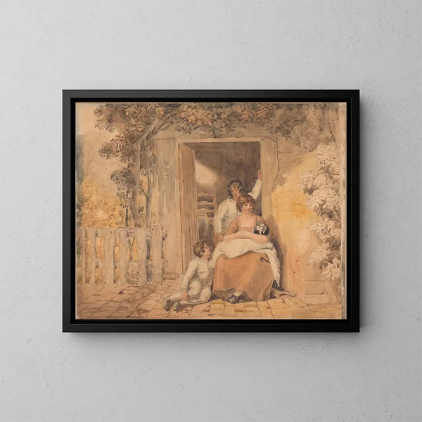Familia posada frente a una puerta - Joshua Cristall — cuadro enmarcado en la pared