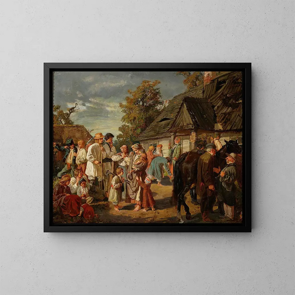 Sábado en la granja - Józef Chełmoński — cuadro enmarcado en la pared