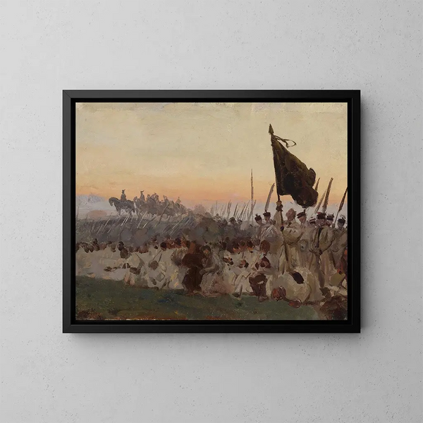 Croquis de campesinos con guadaña para Racawice - Józef Chełmoński — cuadro enmarcado en la pared