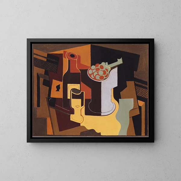 Botella y bol de frutas - Juan Gris — cuadro enmarcado en la pared