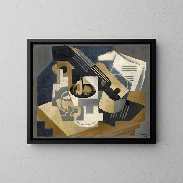 Guitarra y bol de frutas sobre una mesa - Juan Gris — cuadro enmarcado en la pared